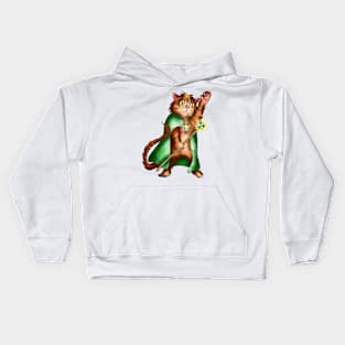 Mighty magician cat with glowing staff Kids Hoodie